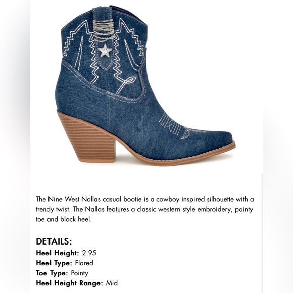 Nine West Nallas Western Booties Heeled ✨ Dark Blue Denim Size 9 | star country - Picture 13 of 15